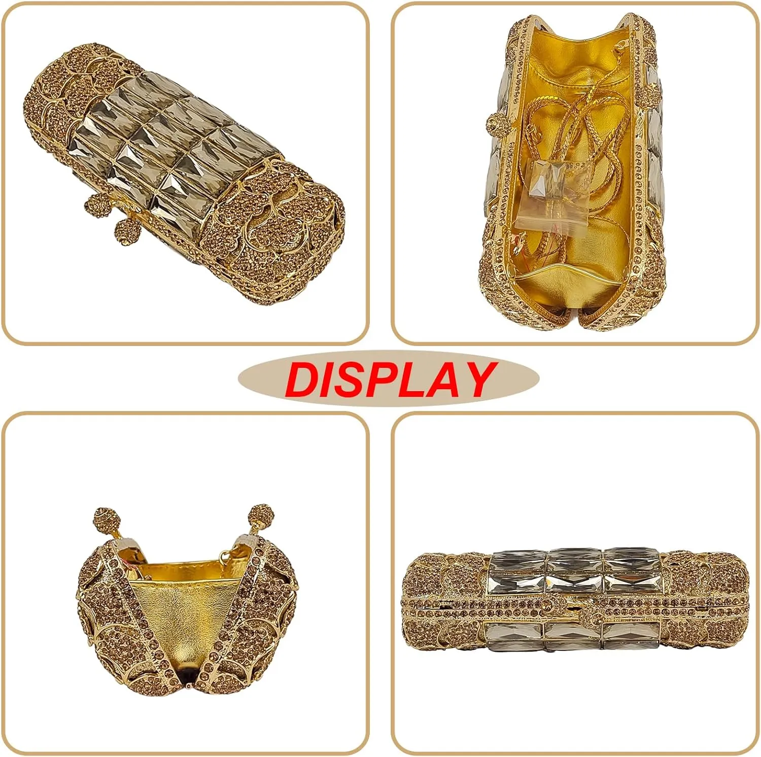 Cylindrical Women Diamond Evening Bag Unique Rectangular Crystal Clutch Purse Rhinestone Party Bag