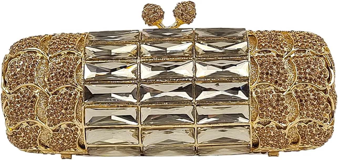 Cylindrical Women Diamond Evening Bag Unique Rectangular Crystal Clutch Purse Rhinestone Party Bag