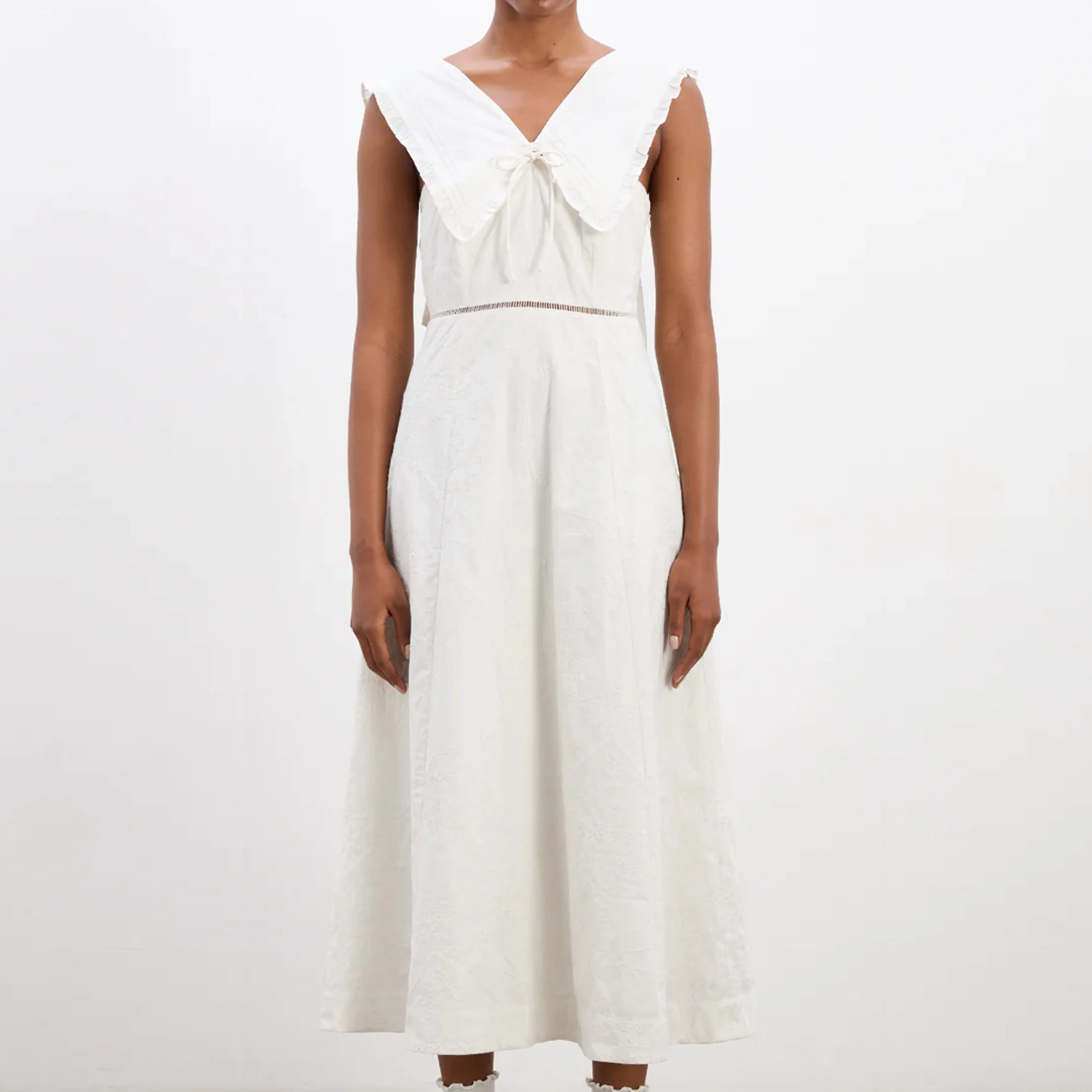 Damson Madder Fan Fan Midi Dress Patchwork Broderie
