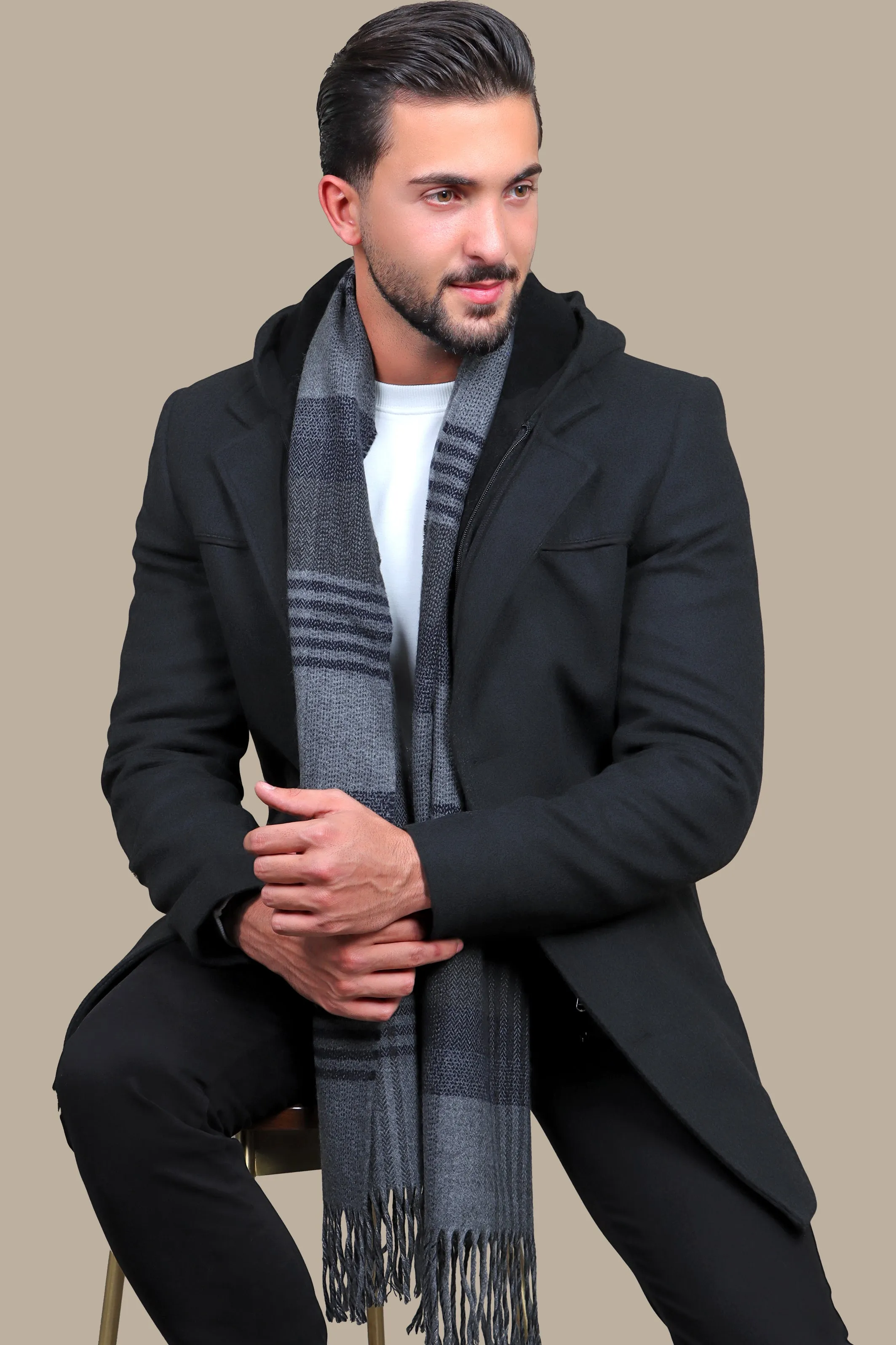 Dark Grey Coat with Detachable Hoodie