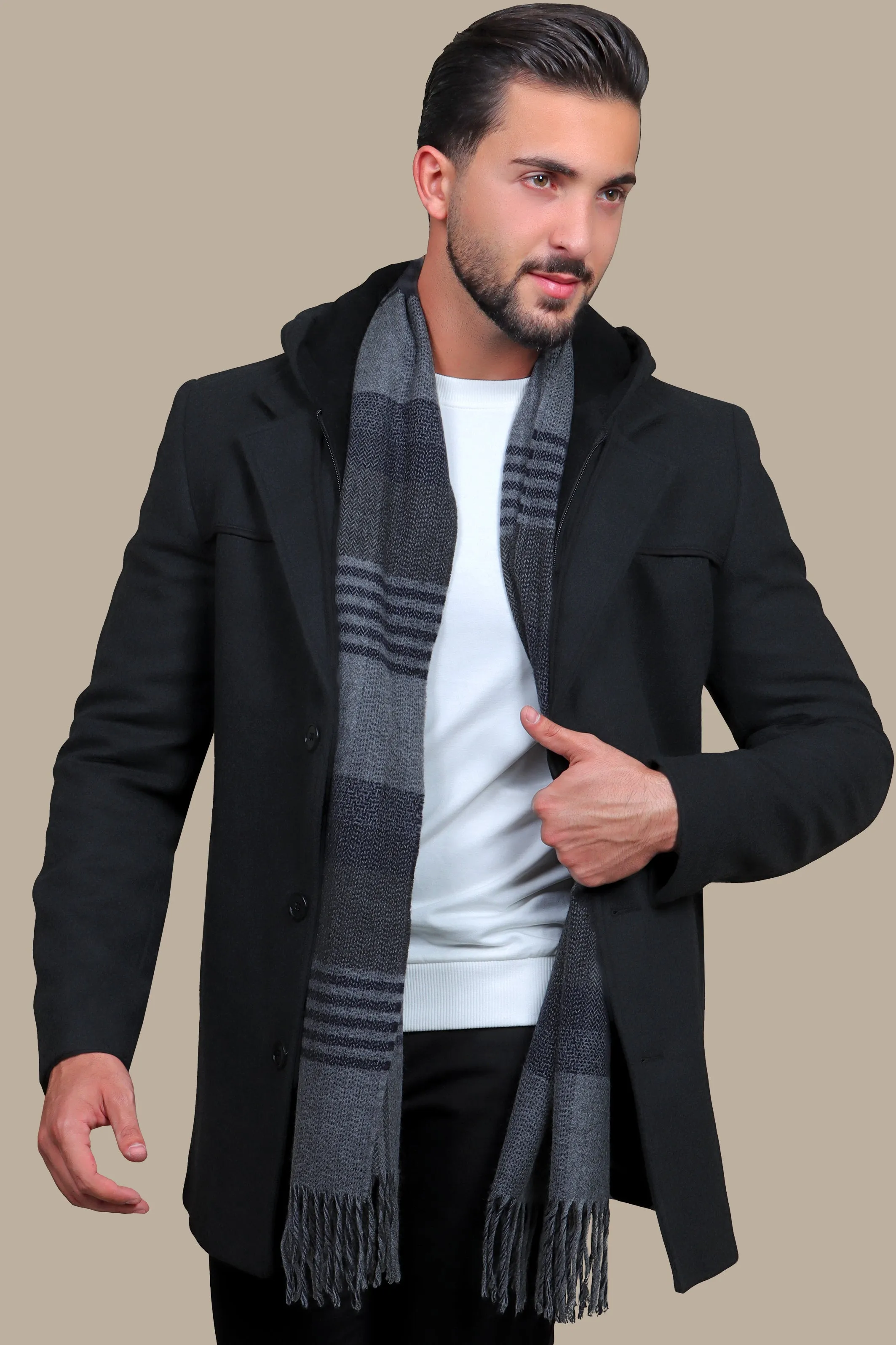 Dark Grey Coat with Detachable Hoodie