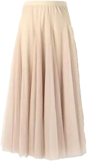 DBFBDTU Women Mesh Skirts Elastic High Waist Long Skirt Elegant Pleated Skirt Midi Skirt