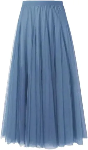 DBFBDTU Women Mesh Skirts Elastic High Waist Long Skirt Elegant Pleated Skirt Midi Skirt