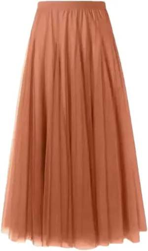 DBFBDTU Women Mesh Skirts Elastic High Waist Long Skirt Elegant Pleated Skirt Midi Skirt