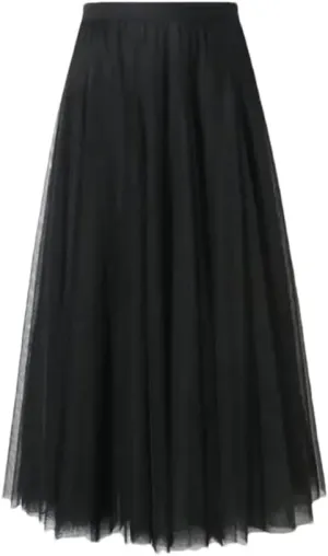 DBFBDTU Women Mesh Skirts Elastic High Waist Long Skirt Elegant Pleated Skirt Midi Skirt