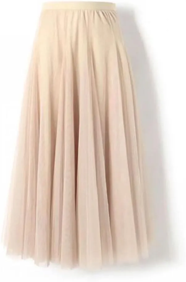 DBFBDTU Women Mesh Skirts Elastic High Waist Long Skirt Elegant Pleated Skirt Midi Skirt