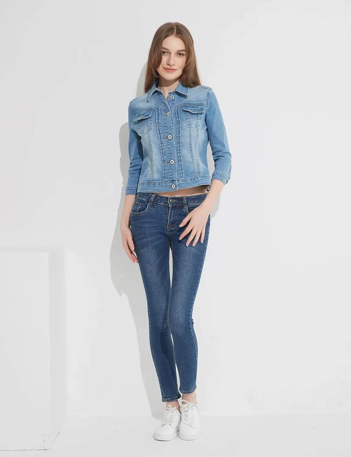 Denim Jacket For Women Jean Cropped Jacket Light Weight Soft Coat Fitted Thin Top Trendy Shacket