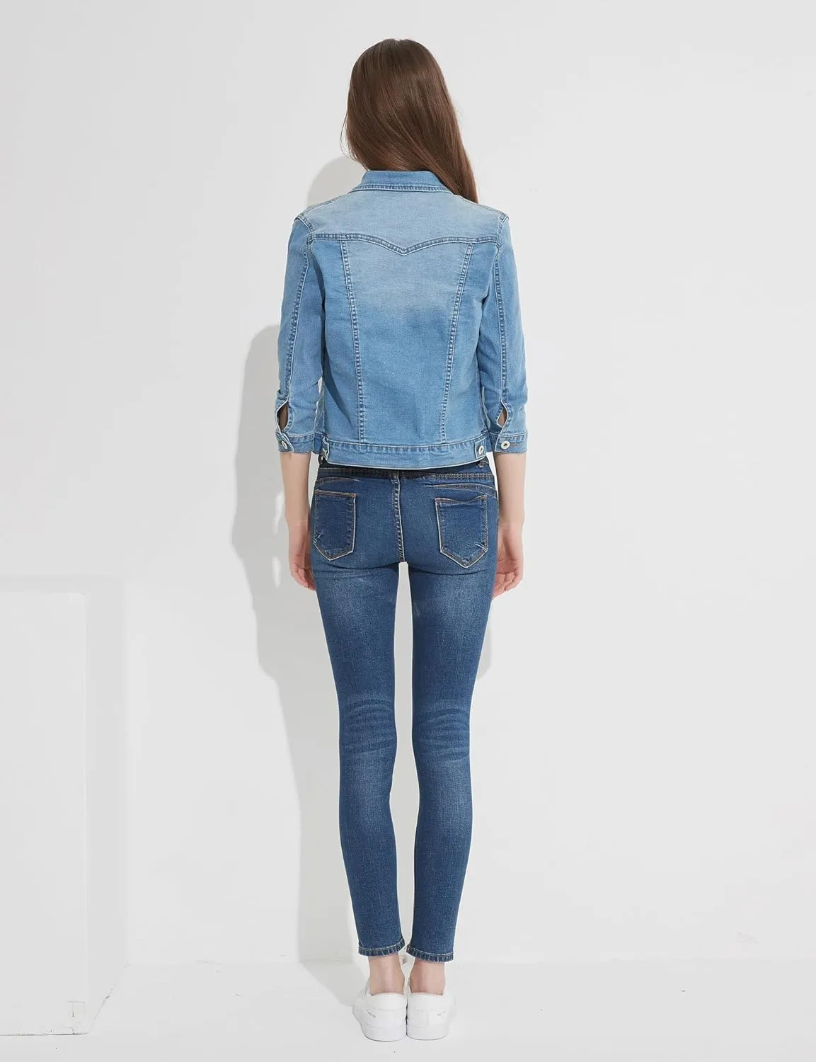 Denim Jacket For Women Jean Cropped Jacket Light Weight Soft Coat Fitted Thin Top Trendy Shacket