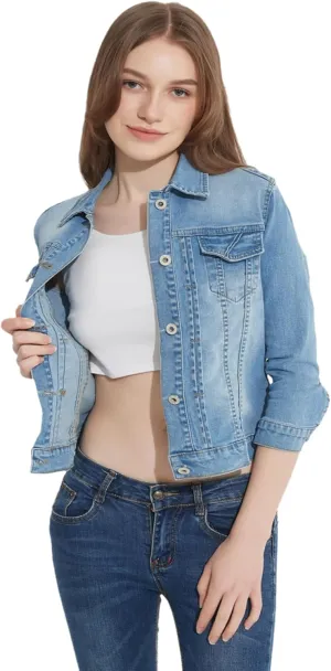 Denim Jacket For Women Jean Cropped Jacket Light Weight Soft Coat Fitted Thin Top Trendy Shacket