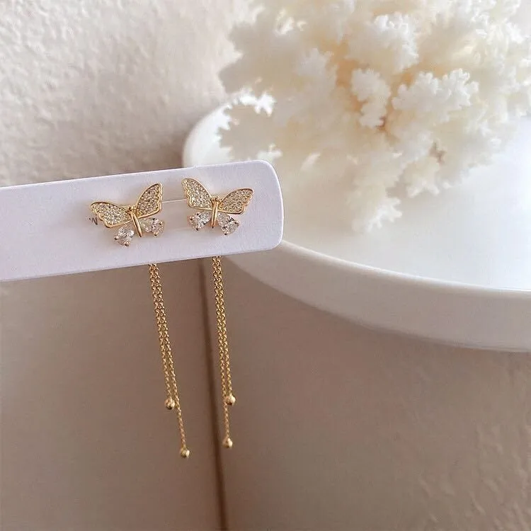 Detachable Butterfly Tassel Earrings