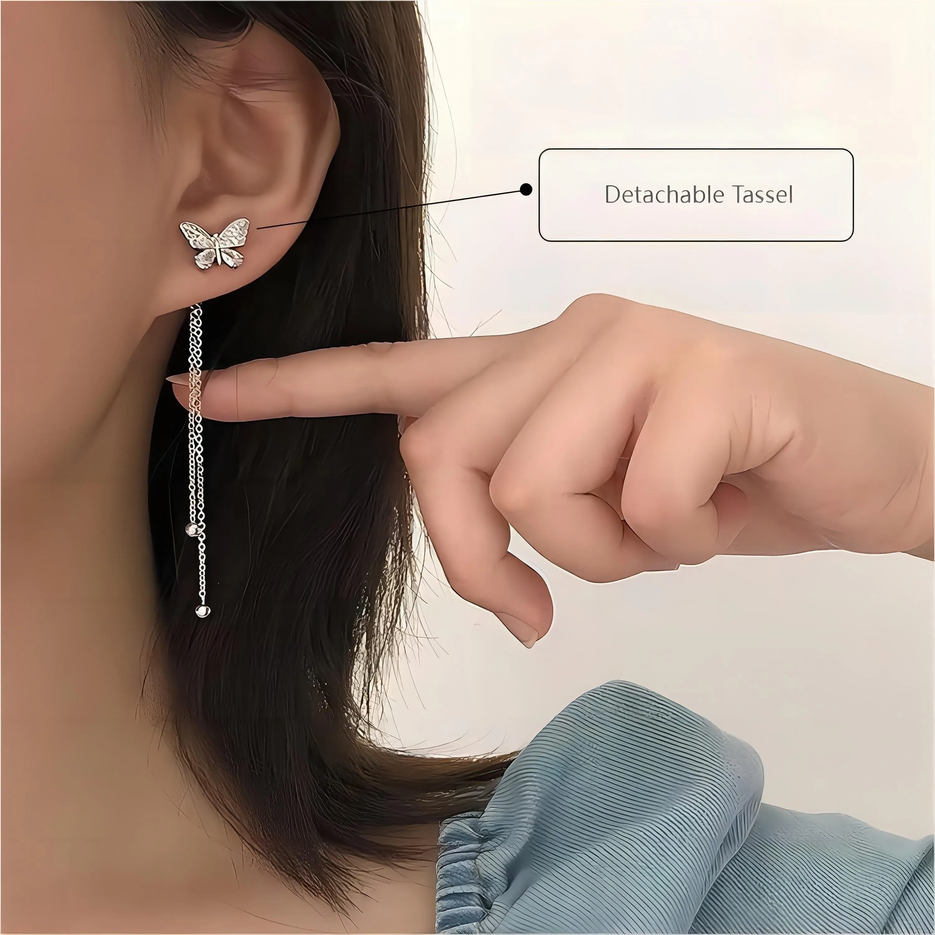 Detachable Butterfly Tassel Earrings