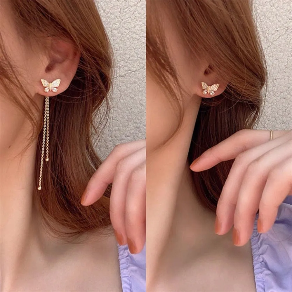 Detachable Butterfly Tassel Earrings