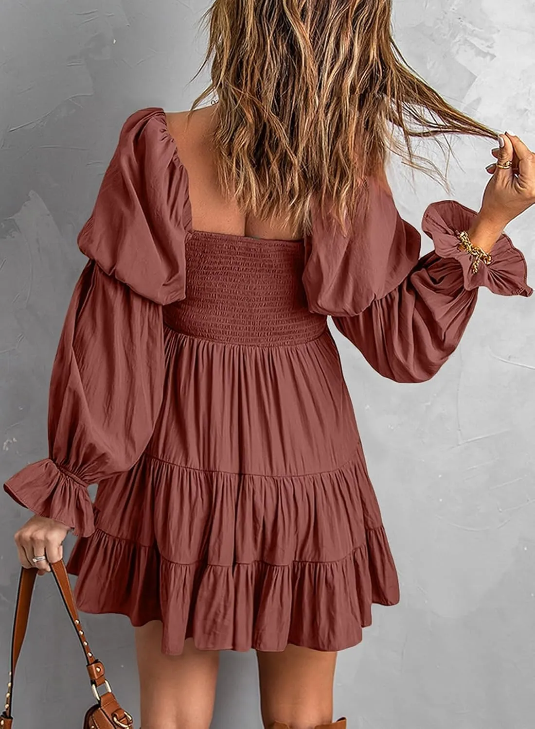 Dokotoo Womens 2025 Spring Summer Dresses Elegant Off The Shoulder V Neck Long Sleeve Ruffle Flowy Mini Short Skater Dresses