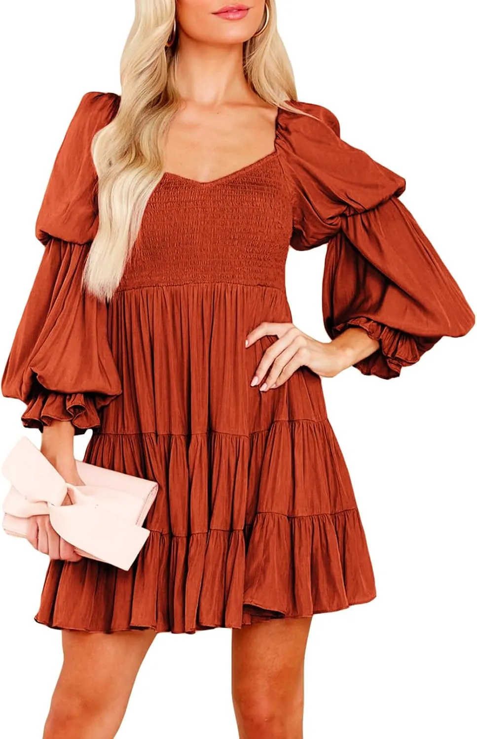 Dokotoo Womens 2025 Spring Summer Dresses Elegant Off The Shoulder V Neck Long Sleeve Ruffle Flowy Mini Short Skater Dresses