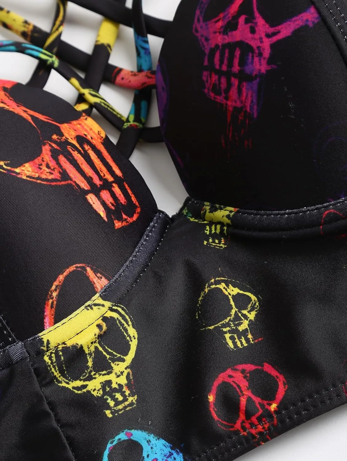 DRESSFO Gothic Galaxy Skull Print Bikini Set Retro Vintage Tummy Control Two Piece Tankini