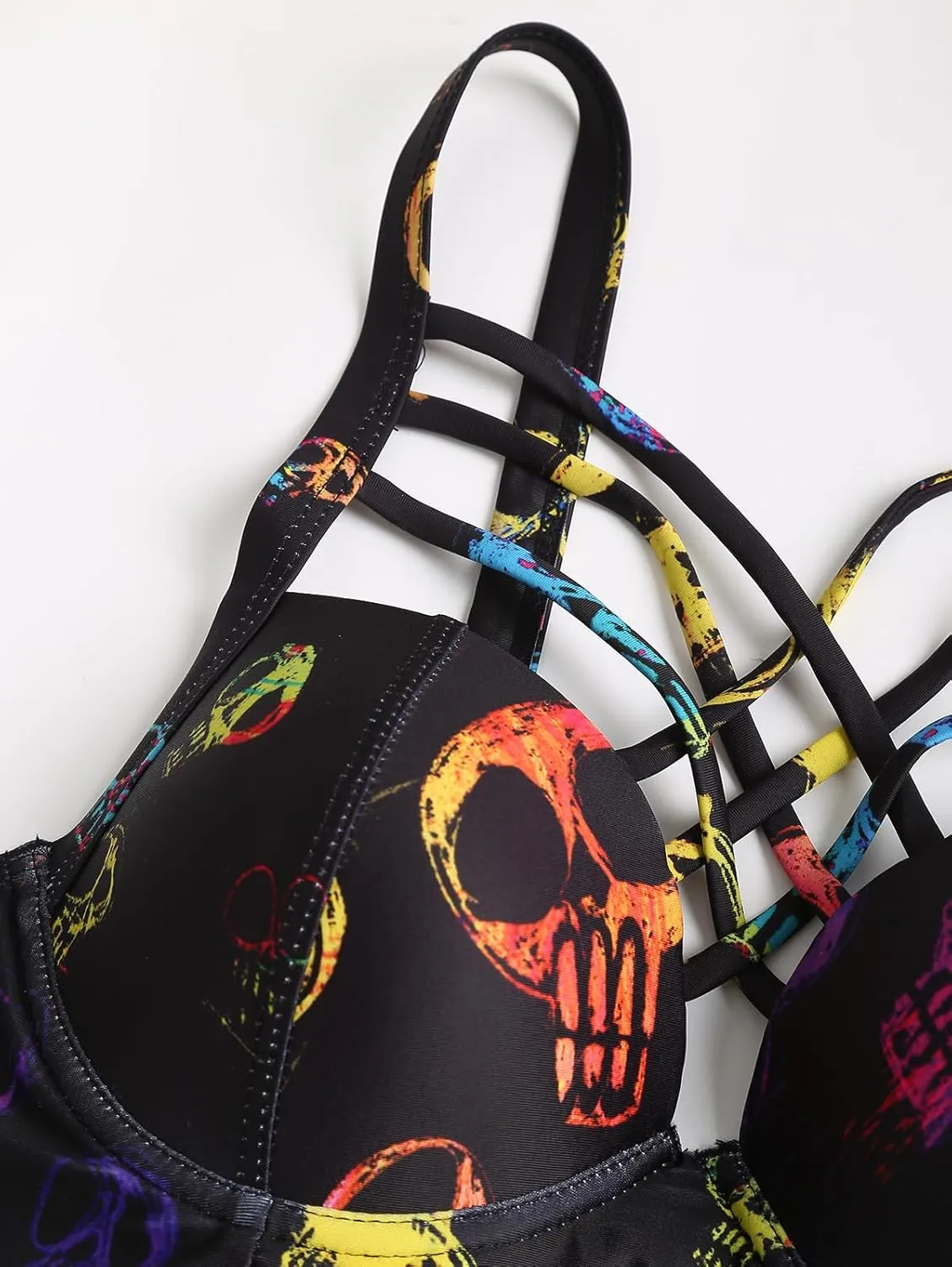 DRESSFO Gothic Galaxy Skull Print Bikini Set Retro Vintage Tummy Control Two Piece Tankini