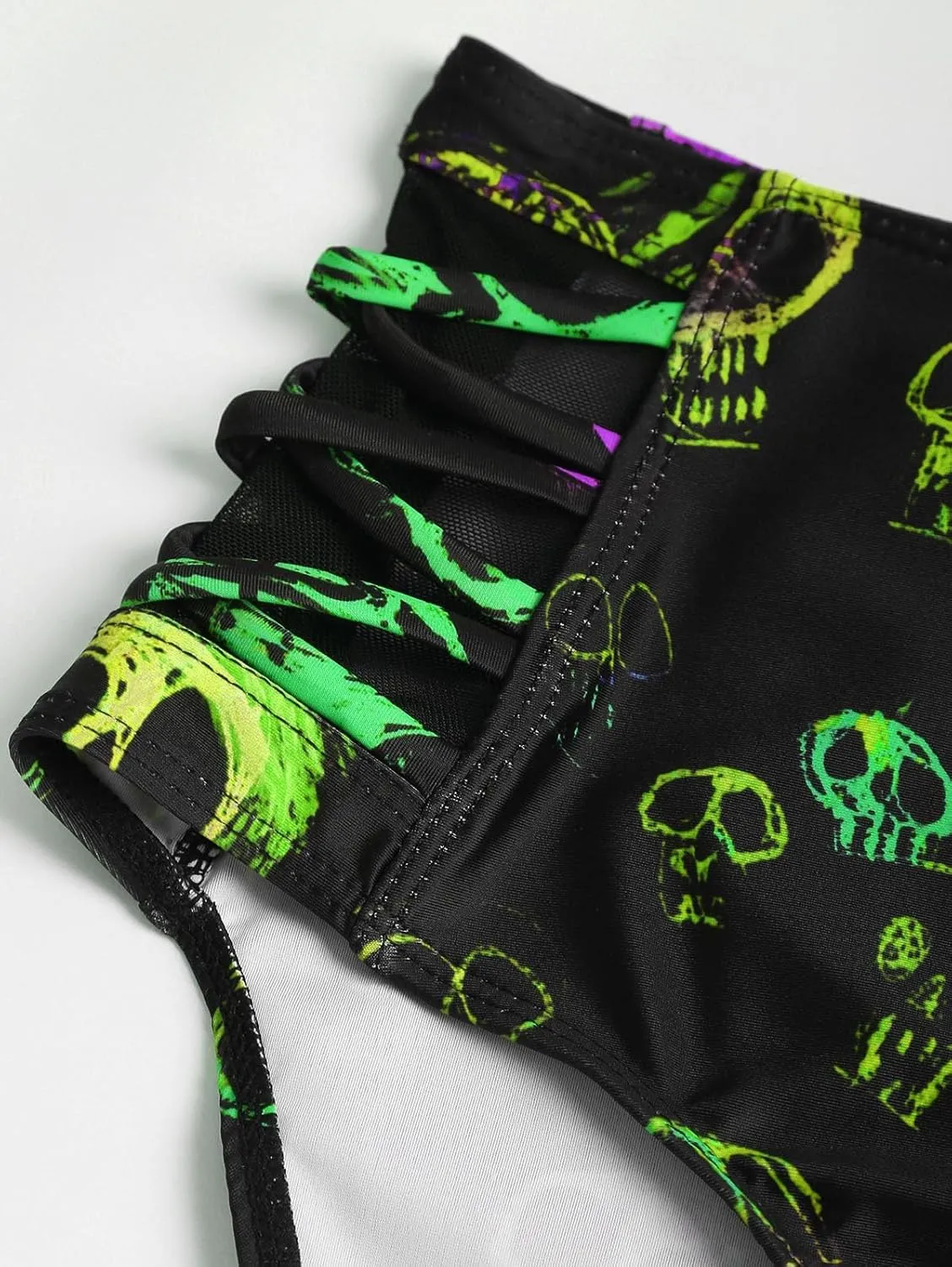 DRESSFO Gothic Galaxy Skull Print Bikini Set Retro Vintage Tummy Control Two Piece Tankini