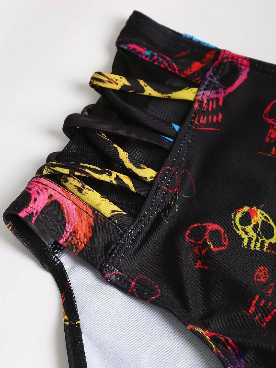 DRESSFO Gothic Galaxy Skull Print Bikini Set Retro Vintage Tummy Control Two Piece Tankini