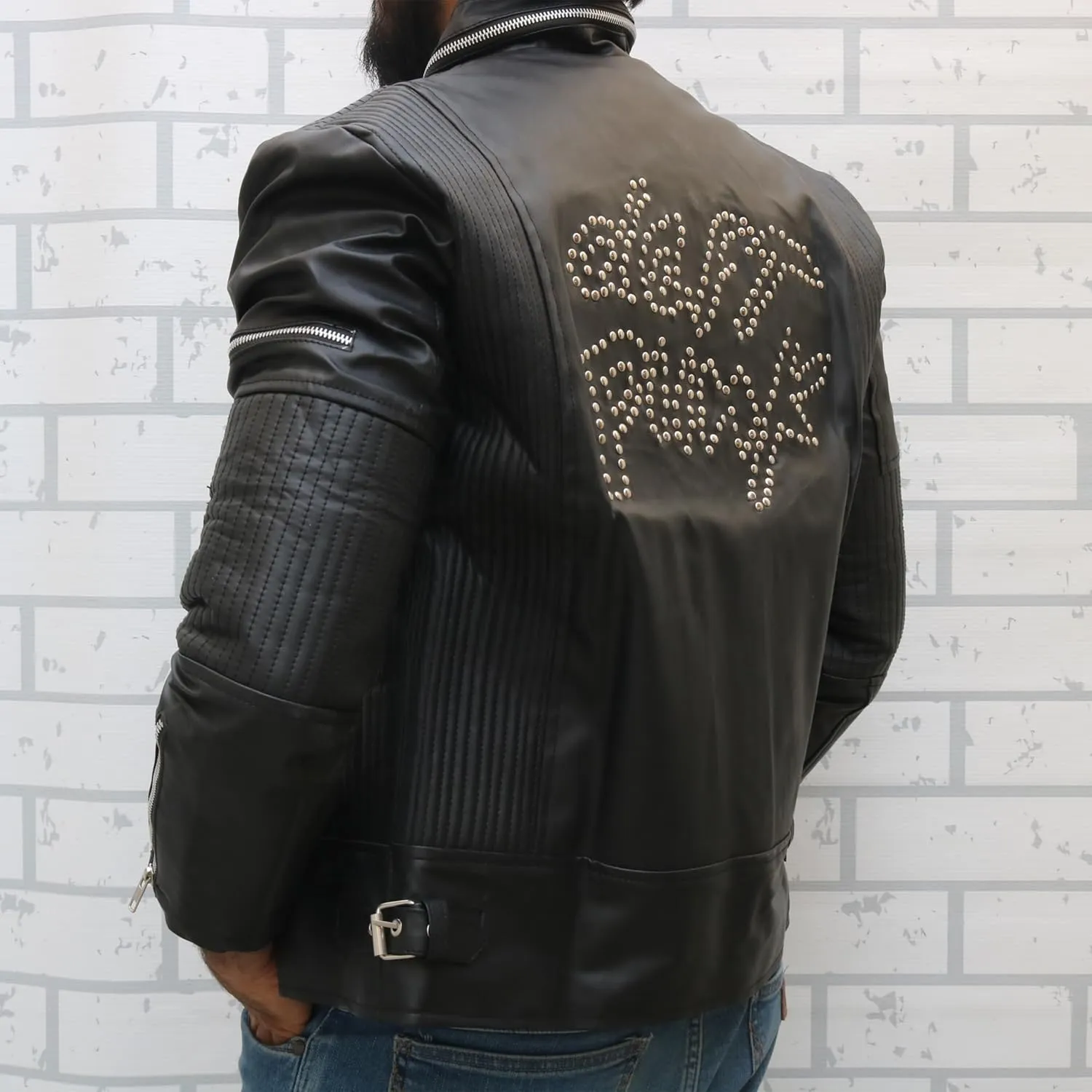 Electroma Daft-punk Jacket- Black Faux Leather Punk Biker Jacket For Men's