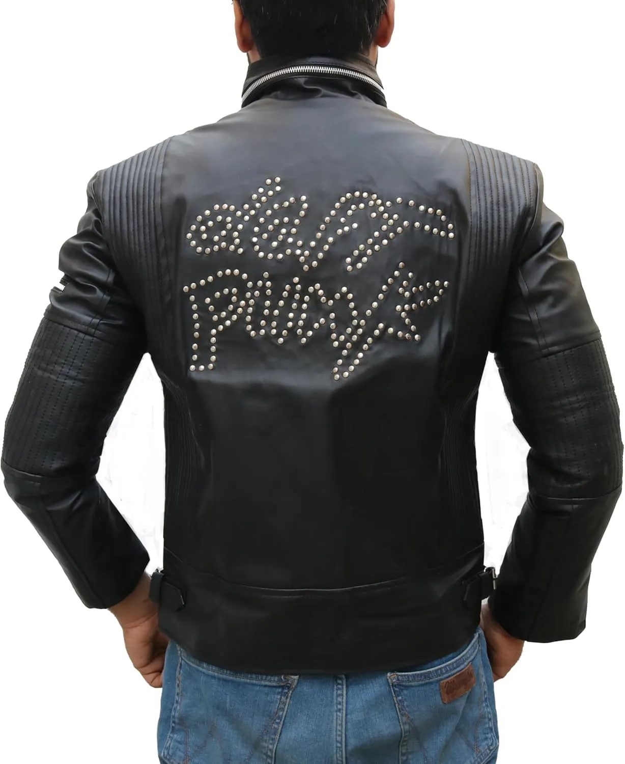 Electroma Daft-punk Jacket- Black Faux Leather Punk Biker Jacket For Men's
