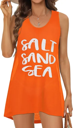 elescat Womens Swimsuit Cover Up Summer Sleeveless T Shirt Beach Dress Tank Bikini Coverups