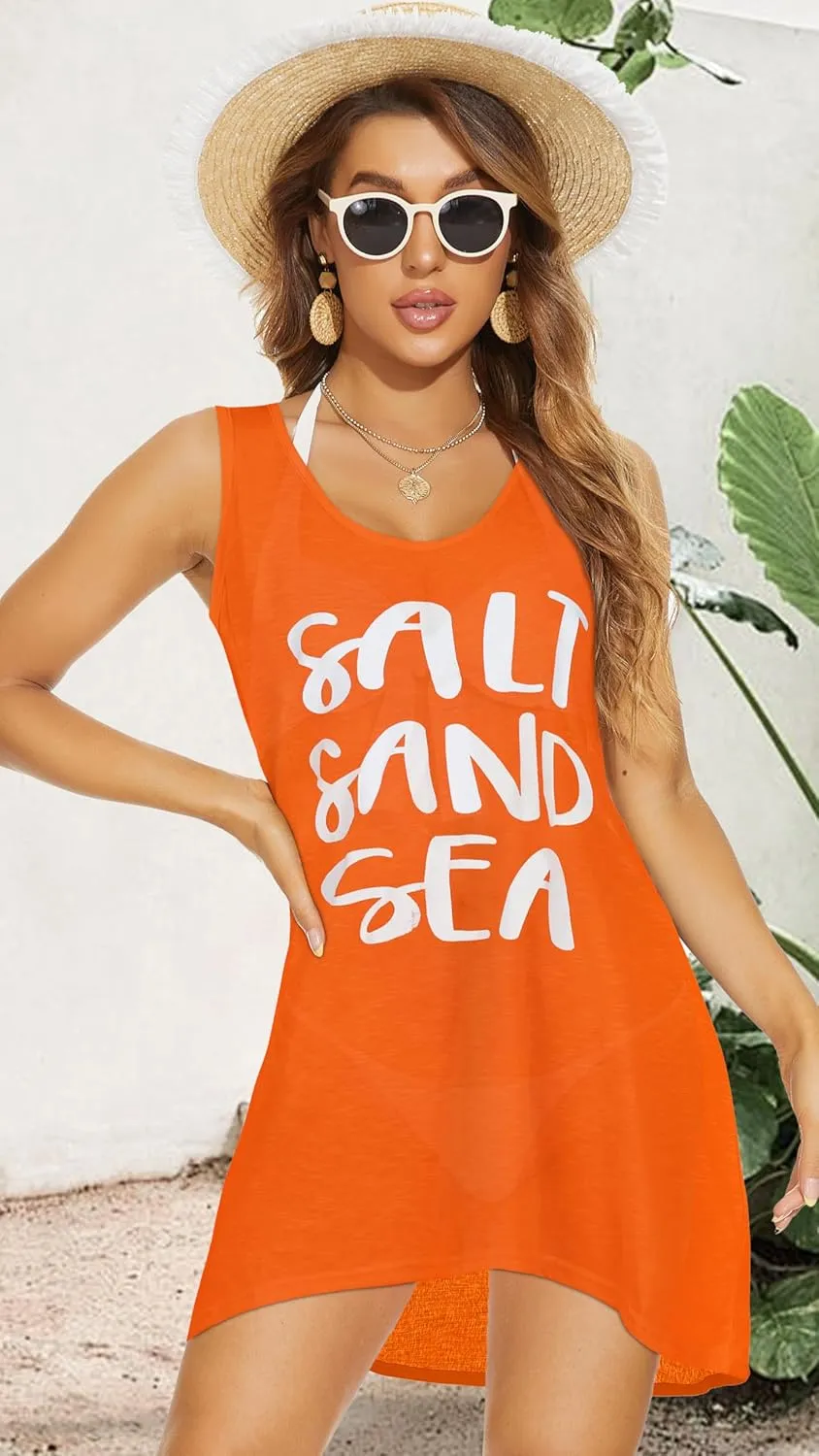 elescat Womens Swimsuit Cover Up Summer Sleeveless T Shirt Beach Dress Tank Bikini Coverups