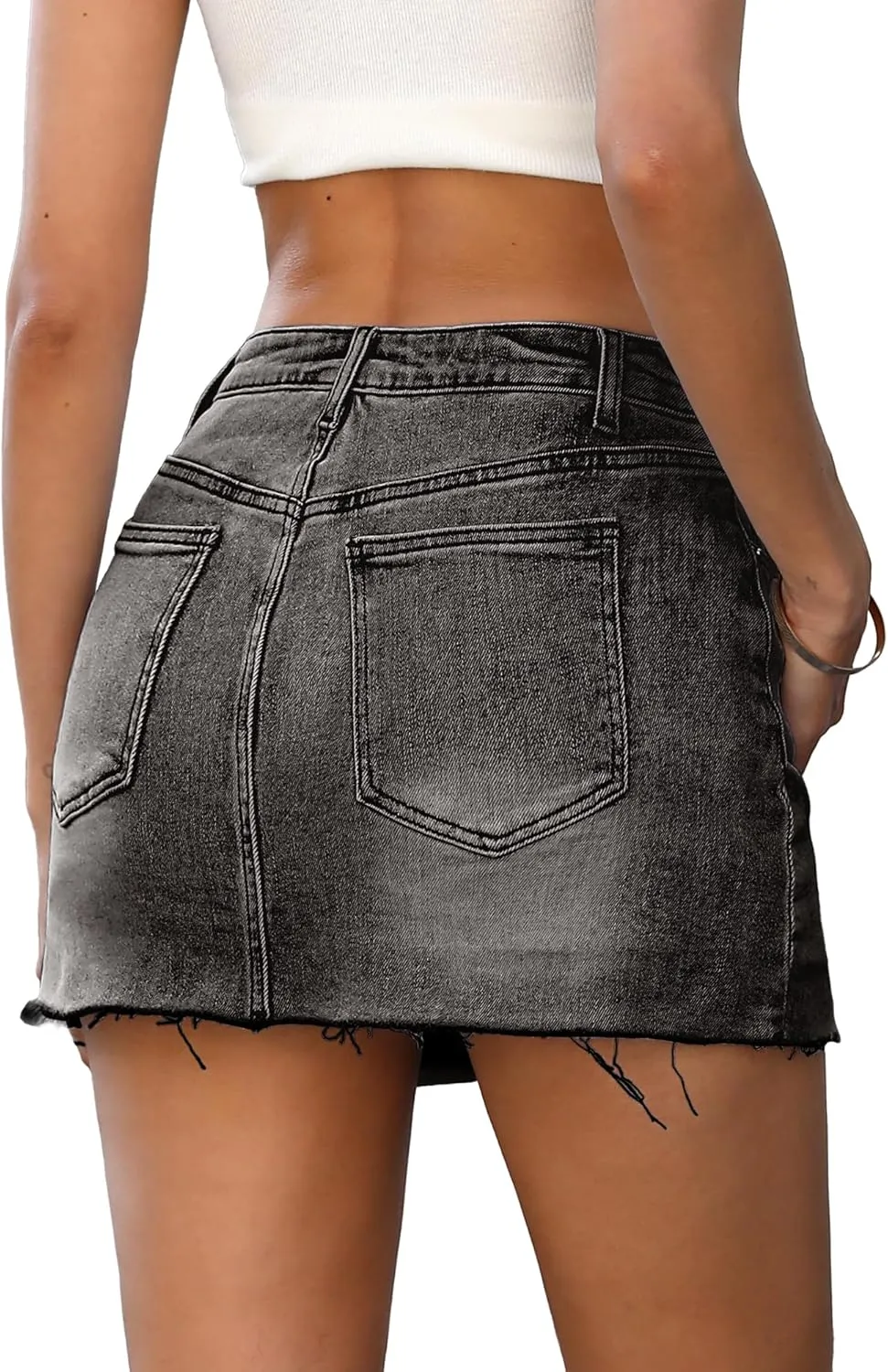 ELLEVEN Denim Skirt with Shorts Mini Skort - Casual Jean Skirts with Raw Hem & Pockets