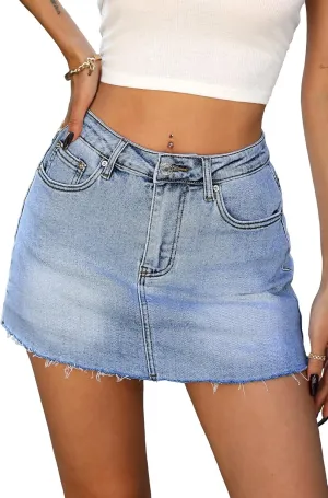 ELLEVEN Denim Skirt with Shorts Mini Skort - Casual Jean Skirts with Raw Hem & Pockets