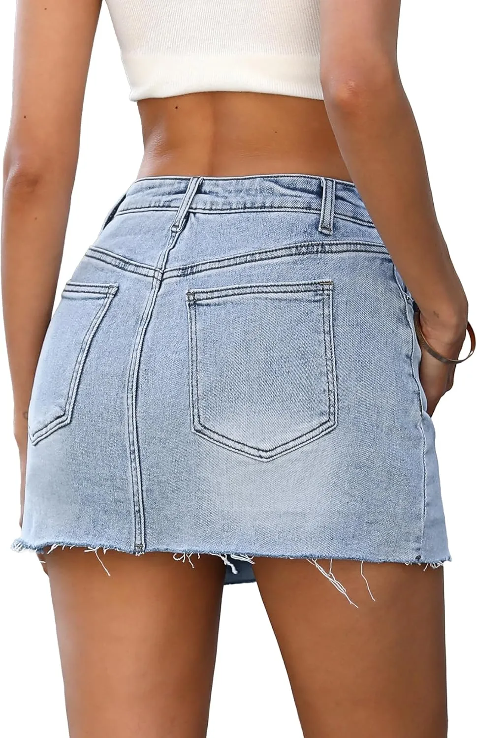 ELLEVEN Denim Skirt with Shorts Mini Skort - Casual Jean Skirts with Raw Hem & Pockets