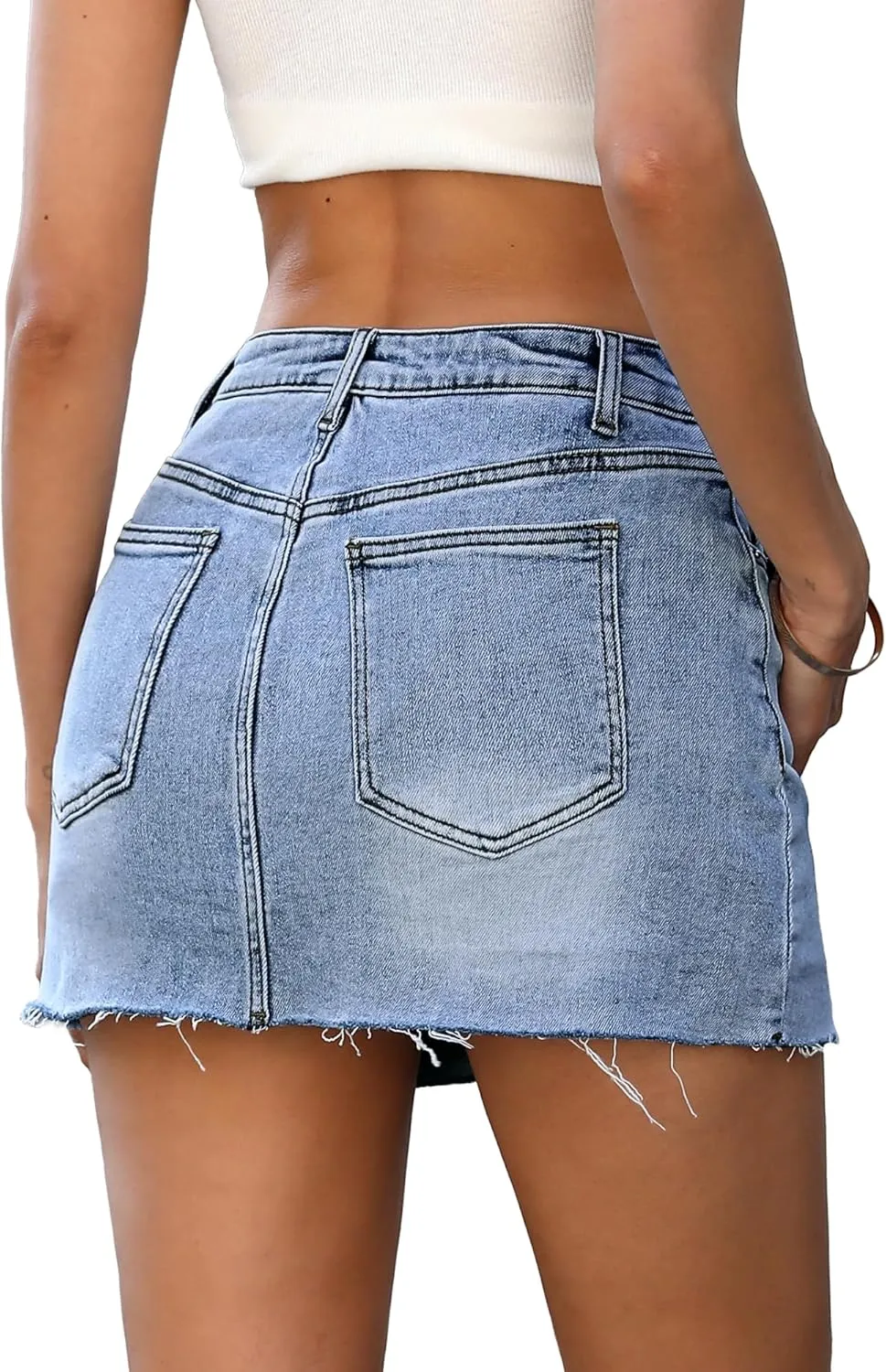 ELLEVEN Denim Skirt with Shorts Mini Skort - Casual Jean Skirts with Raw Hem & Pockets