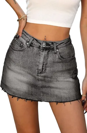 ELLEVEN Denim Skirt with Shorts Mini Skort - Casual Jean Skirts with Raw Hem & Pockets