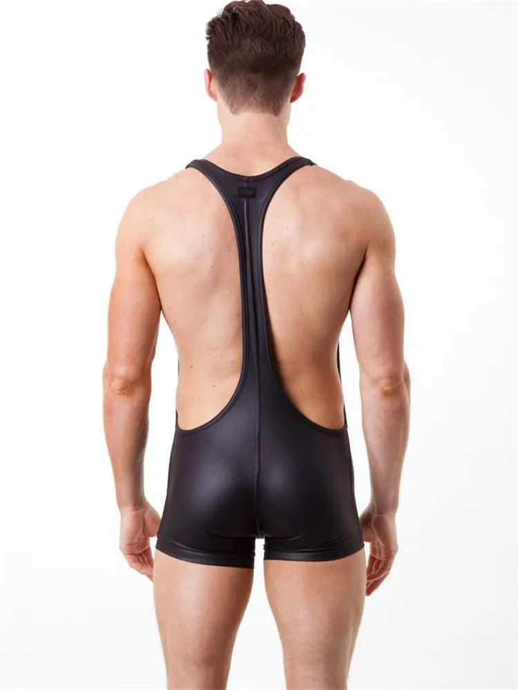 Evankin Men Athletic Supporters Boxer Brief Faux Leather Lacquer Leather Sexy Male Bodysuit Wrestling Nightclub Fun Underwear