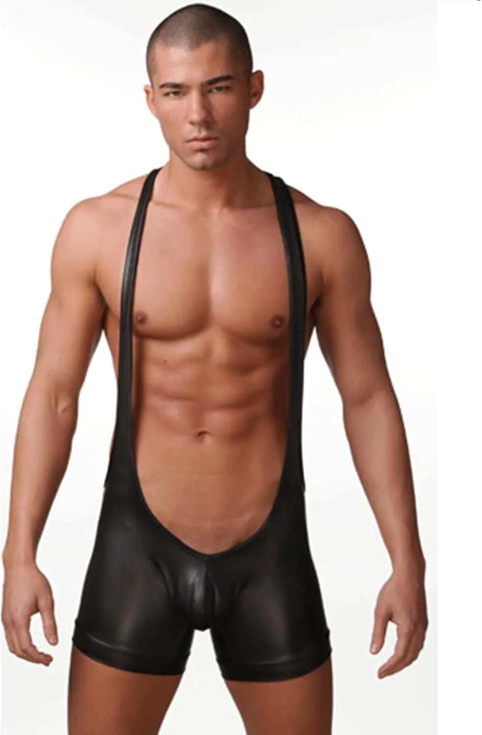 Evankin Men Athletic Supporters Boxer Brief Faux Leather Lacquer Leather Sexy Male Bodysuit Wrestling Nightclub Fun Underwear