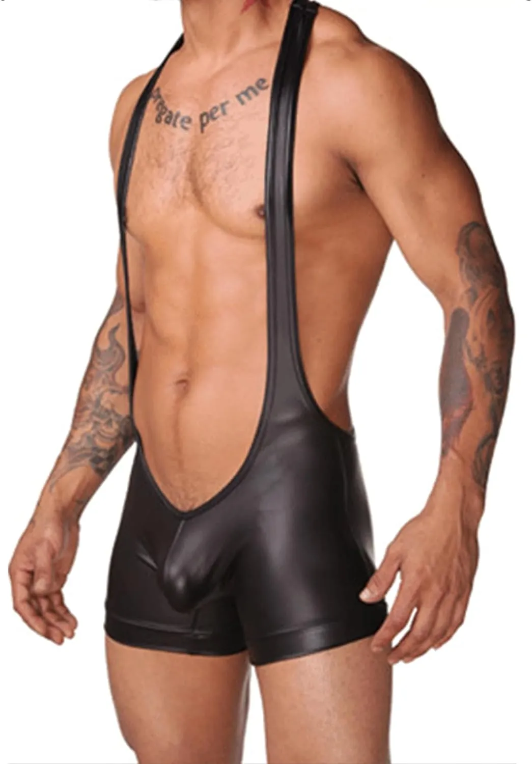 Evankin Men Athletic Supporters Boxer Brief Faux Leather Lacquer Leather Sexy Male Bodysuit Wrestling Nightclub Fun Underwear
