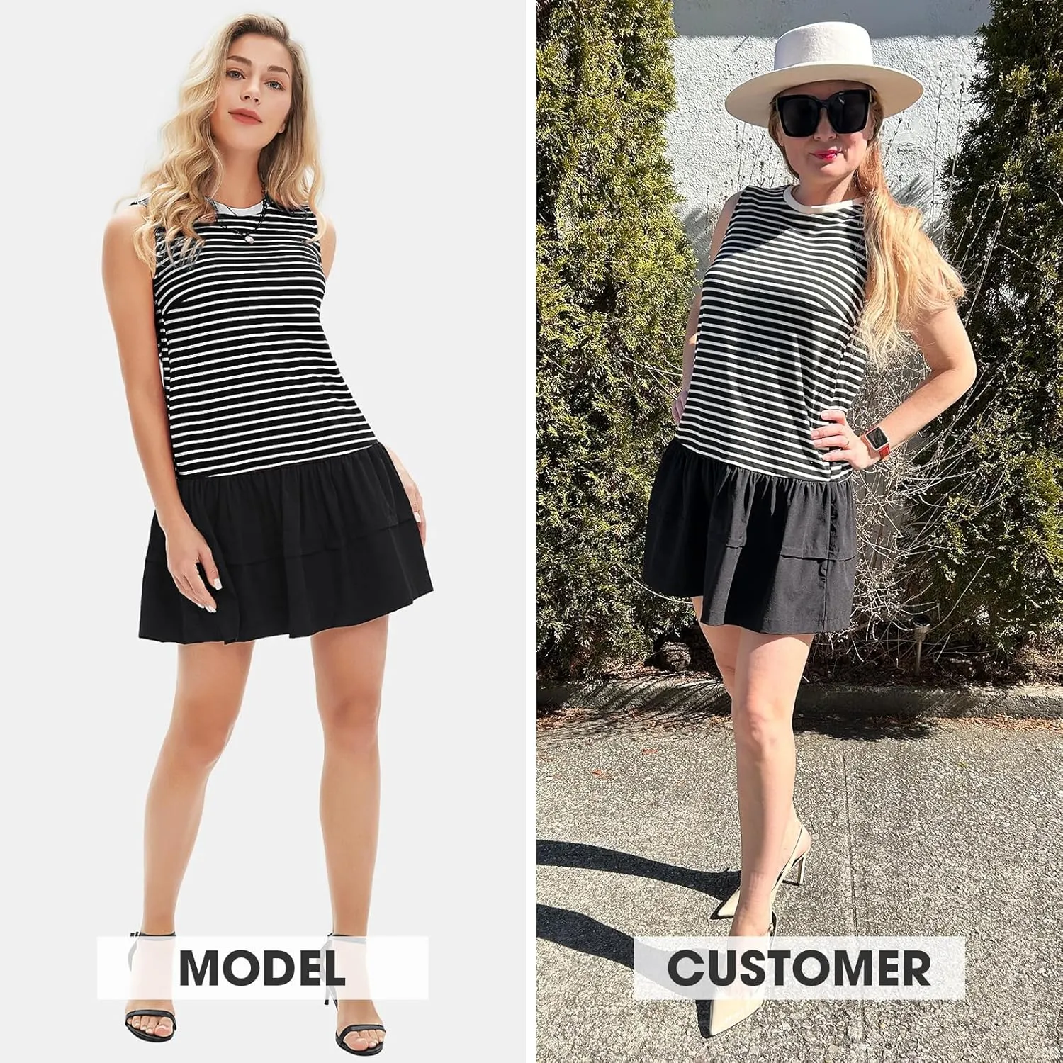 EXLURA Women's Summer Sleeveless Sundress 2025 Casual Striped Patchwork Mini Tank Dress with Pockets