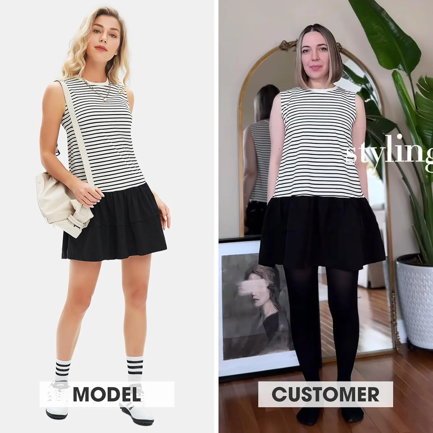 EXLURA Women's Summer Sleeveless Sundress 2025 Casual Striped Patchwork Mini Tank Dress with Pockets