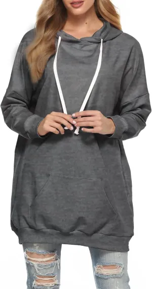 Famulily Womens Oversized Hoodie Extra Long Hooded Tunic Sweatshirt with Pockets