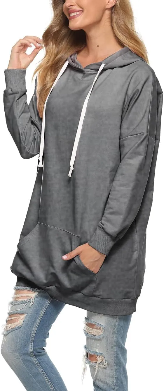 Famulily Womens Oversized Hoodie Extra Long Hooded Tunic Sweatshirt with Pockets