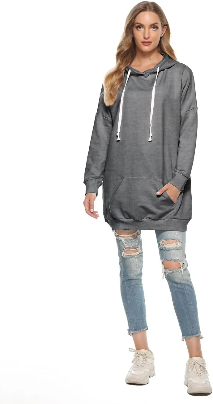 Famulily Womens Oversized Hoodie Extra Long Hooded Tunic Sweatshirt with Pockets