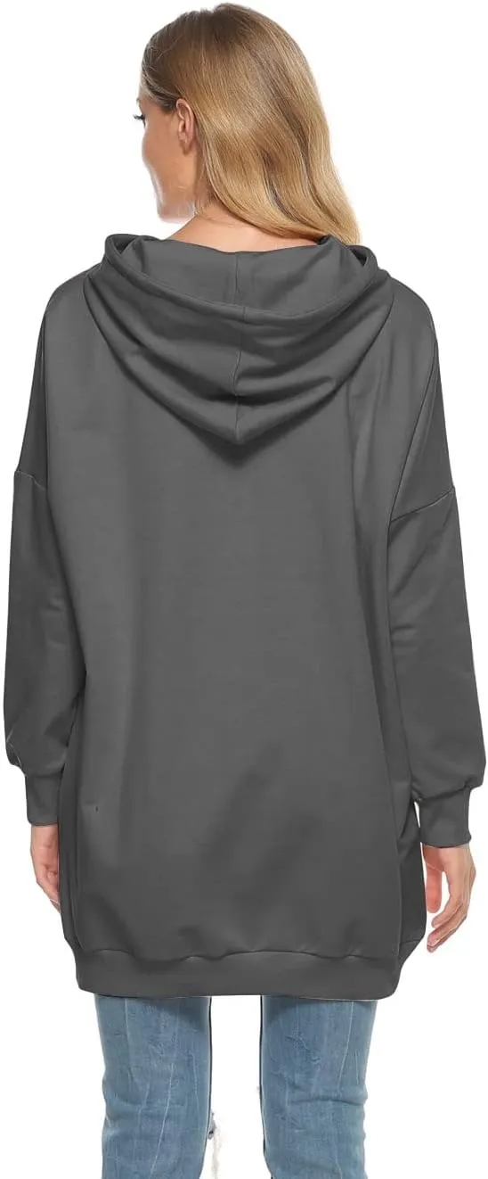 Famulily Womens Oversized Hoodie Extra Long Hooded Tunic Sweatshirt with Pockets