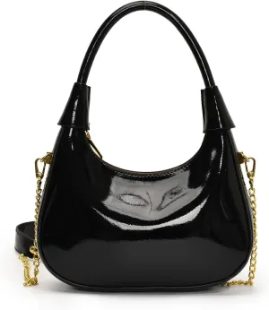 Fashion Crossbody Crescent Bag For Women,Trendy Cute Mini Hand Bag with Glossy Leather&Removable Chain Strap