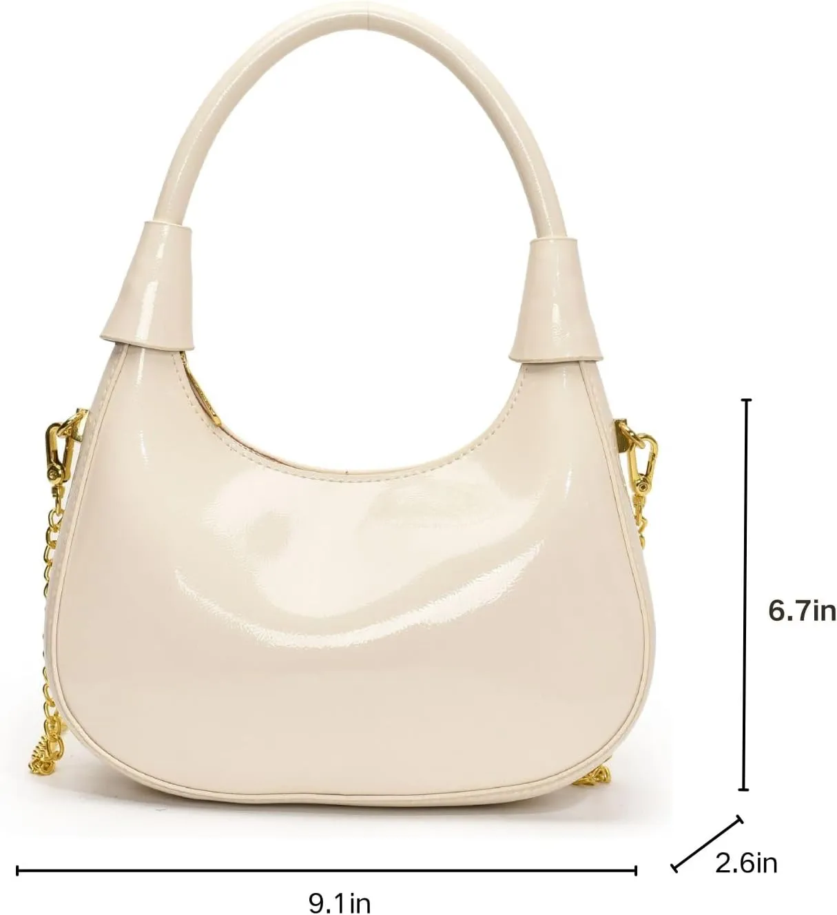 Fashion Crossbody Crescent Bag For Women,Trendy Cute Mini Hand Bag with Glossy Leather&Removable Chain Strap