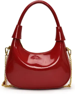 Fashion Crossbody Crescent Bag For Women,Trendy Cute Mini Hand Bag with Glossy Leather&Removable Chain Strap