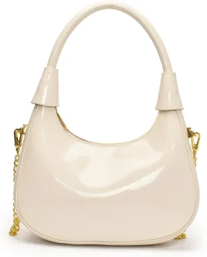 Fashion Crossbody Crescent Bag For Women,Trendy Cute Mini Hand Bag with Glossy Leather&Removable Chain Strap