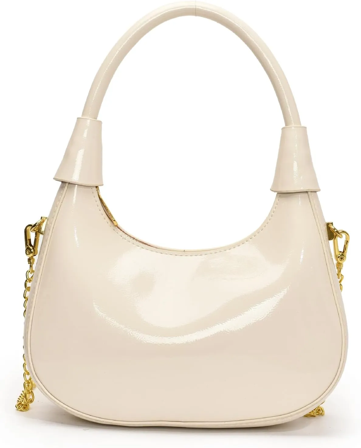 Fashion Crossbody Crescent Bag For Women,Trendy Cute Mini Hand Bag with Glossy Leather&Removable Chain Strap