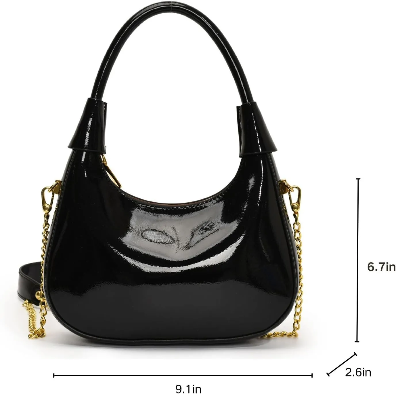 Fashion Crossbody Crescent Bag For Women,Trendy Cute Mini Hand Bag with Glossy Leather&Removable Chain Strap