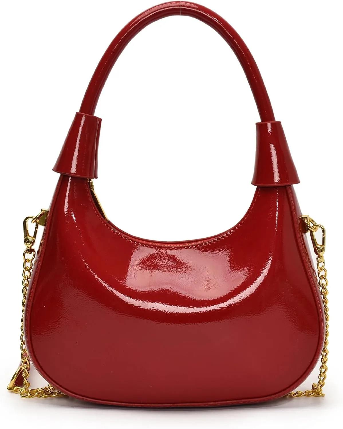 Fashion Crossbody Crescent Bag For Women,Trendy Cute Mini Hand Bag with Glossy Leather&Removable Chain Strap