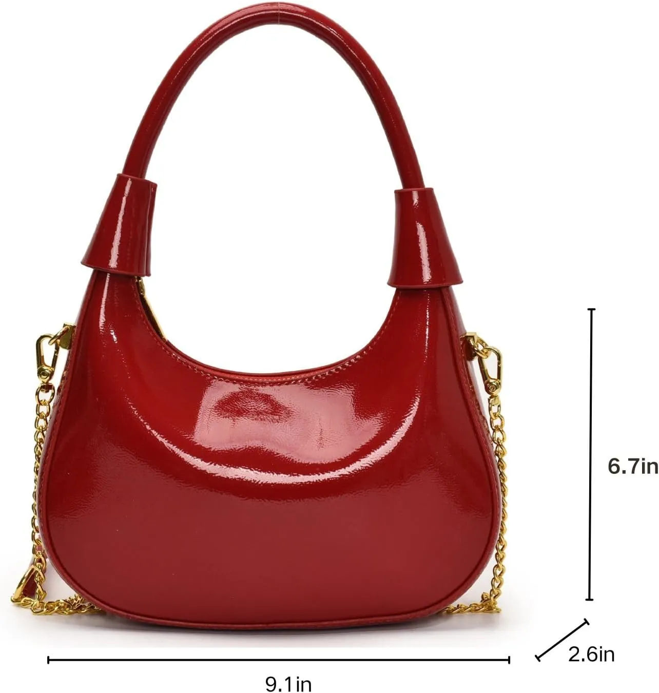 Fashion Crossbody Crescent Bag For Women,Trendy Cute Mini Hand Bag with Glossy Leather&Removable Chain Strap