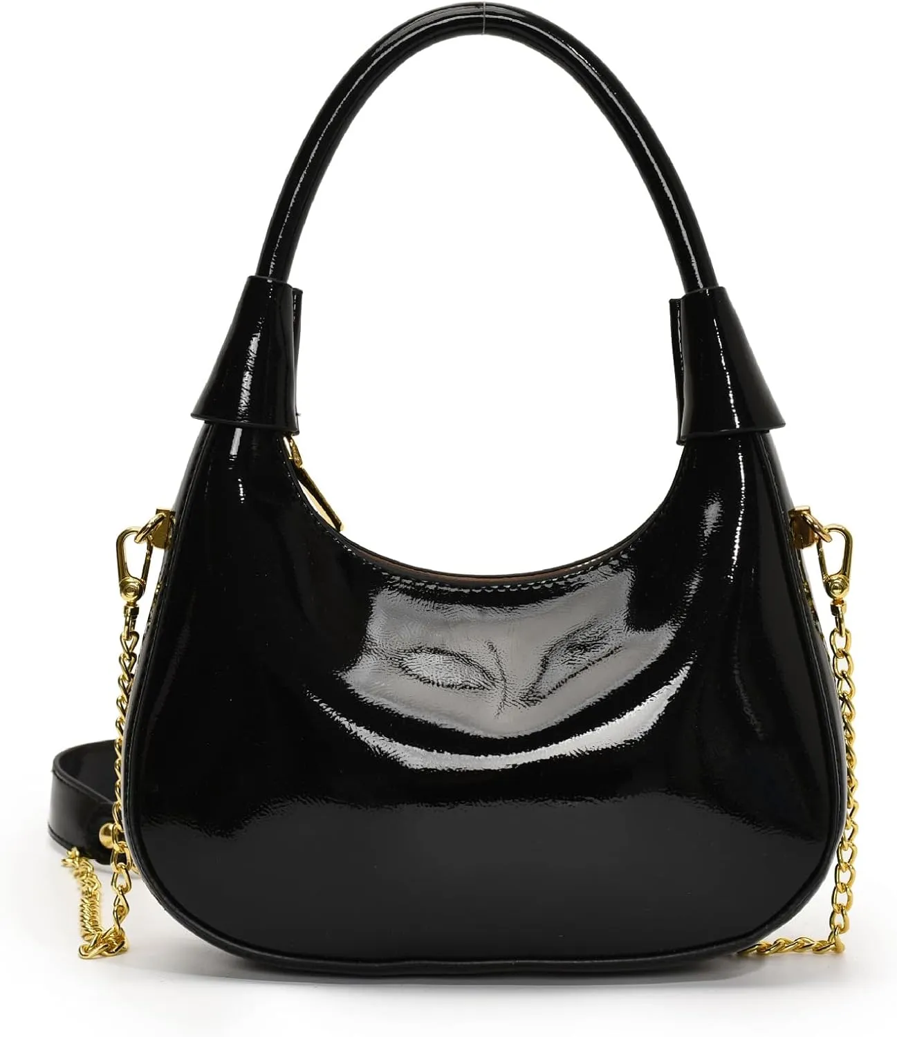 Fashion Crossbody Crescent Bag For Women,Trendy Cute Mini Hand Bag with Glossy Leather&Removable Chain Strap