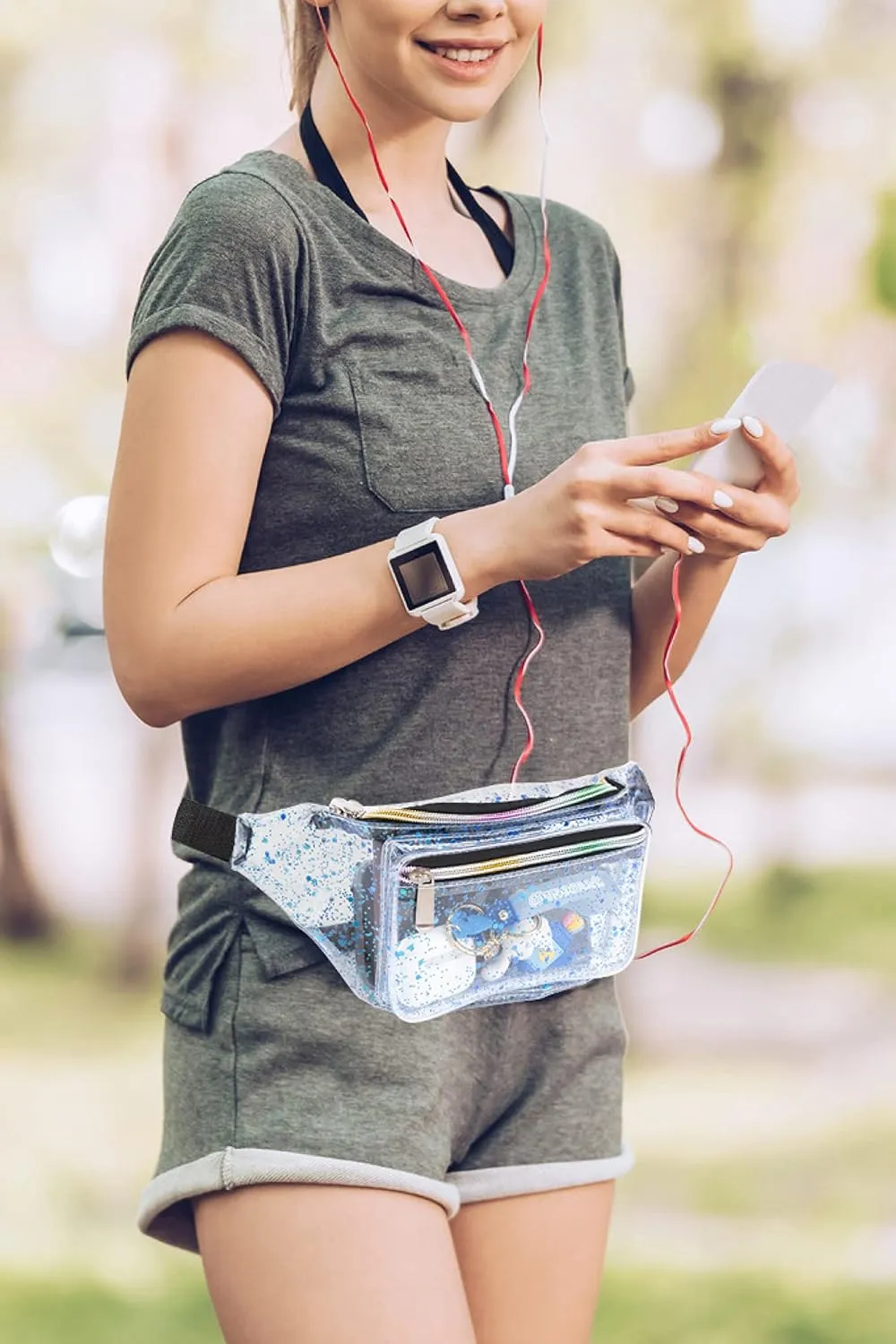 Festival Rave 80S 90S Holographic Dreamy Blue Green Clear Fanny Pack for Women Girls Concert Stadium Approved Waist Belt Bum Bags - Dreamy Blue Green Transparent